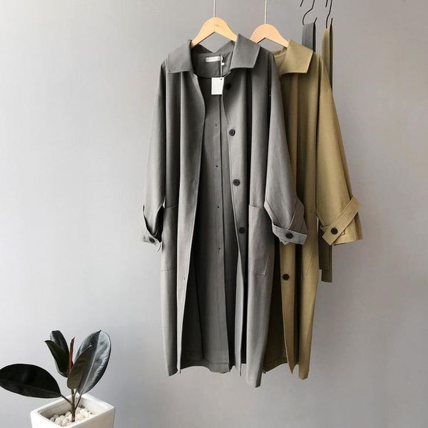 autumn waist back button casual trench coat long women clothing oversize adjustable waist vintage loose outwear, Tan;black
autumn waist back button casual trench coat long women clothing oversize adjustable waist vintage loose outwear, Tan;black