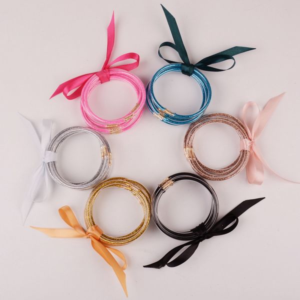 rainbery 5 pcs/set bowknot gold silver glitter bangles set 2019 all weather stack silicone plastic glitter jelly bangles, Black
rainbery 5 pcs/set bowknot gold silver glitter bangles set 2019 all weather stack silicone plastic glitter jelly bangles, Black