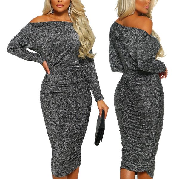 fashion pleated sequin long sleeve female evening party shopping club midi women dress cocktail casual off shoulder wrap bodycon, Black;gray
fashion pleated sequin long sleeve female evening party shopping club midi women dress cocktail casual off shoulder wrap bodycon, Black;gray