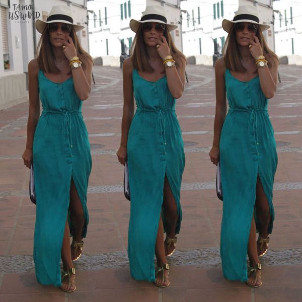 women spaghetti solid sling long maxi dress lady high waist sleeveless front wrap beach dresses sundress, Black;gray
women spaghetti solid sling long maxi dress lady high waist sleeveless front wrap beach dresses sundress, Black;gray