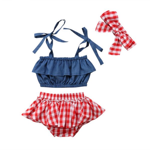 new arrival kids girls plaid clothes strap denim camis summer baby girl outfits clothes sleeveless lattice short pants set, White
new arrival kids girls plaid clothes strap denim camis summer baby girl outfits clothes sleeveless lattice short pants set, White