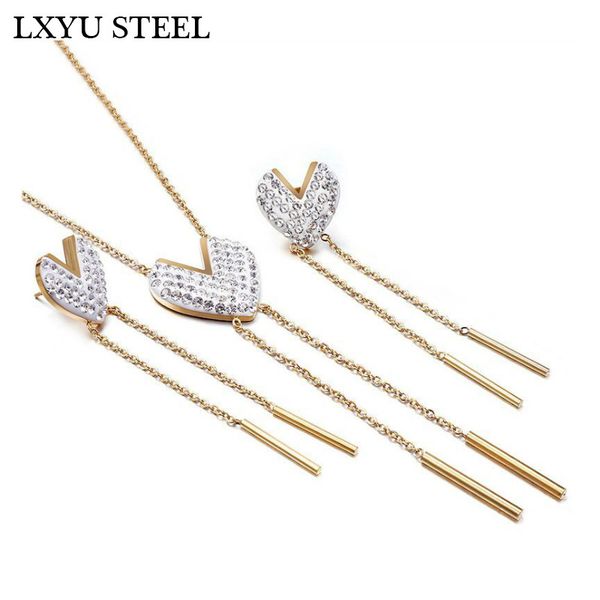 love heart zircon necklace earrings set for women valentine's day gift charm cz jewelry tassel stainless steel sets, Silver
love heart zircon necklace earrings set for women valentine's day gift charm cz jewelry tassel stainless steel sets, Silver