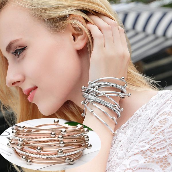 multi-layer leather wrap bracelet crystal beads boho bracelets magnet buckle handmade bangle cuff jewelry for women lover gift, Golden;silver
multi-layer leather wrap bracelet crystal beads boho bracelets magnet buckle handmade bangle cuff jewelry for women lover gift, Golden;silver