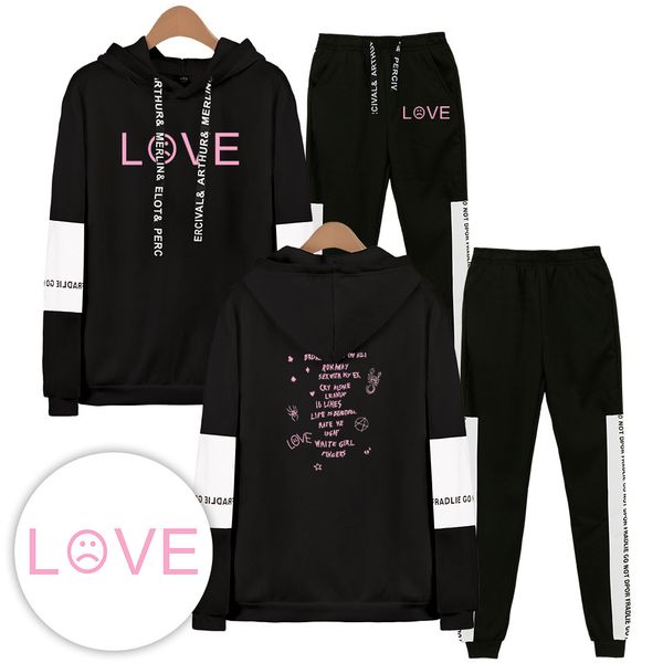 r.i.p lil peep love tracksuit 2 pieces set men sport suit long sleeve hooded jacket and pant jogger sweatpants sweat suits male, Gray 
r.i.p lil peep love tracksuit 2 pieces set men sport suit long sleeve hooded jacket and pant jogger sweatpants sweat suits male, Gray