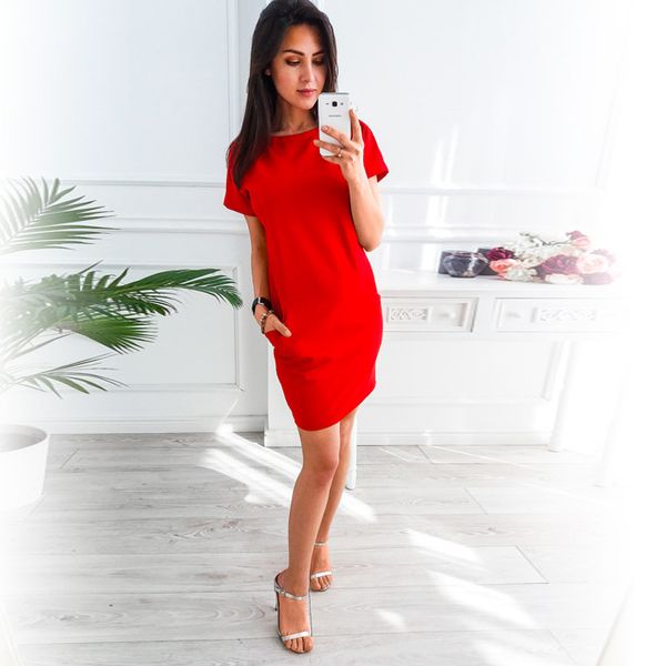 2020 women summer casual round neck short sleeve solid party dress loose straight fashion pockets elegant t-shirt dress, White;black
2020 women summer casual round neck short sleeve solid party dress loose straight fashion pockets elegant t-shirt dress, White;black