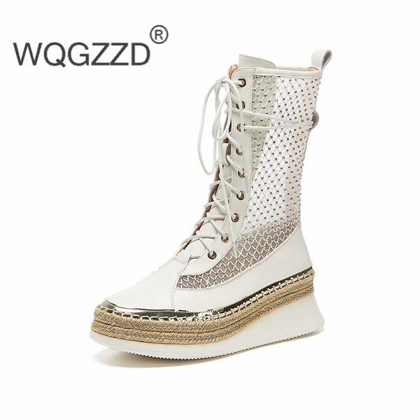 2020 new spring boots women's mesh shoes genuine leather cross-tied wedges shoes women's mid-calf boots zapatos de mujer, Black
2020 new spring boots women's mesh shoes genuine leather cross-tied wedges shoes women's mid-calf boots zapatos de mujer, Black