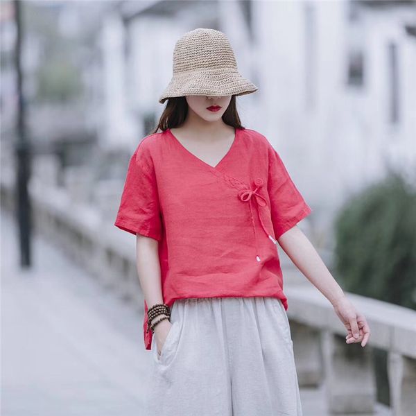 qpfjqd women vintage linen simple design loose size blouses v neck short sleeve summer shirts casual ladies blusa femininas, White
qpfjqd women vintage linen simple design loose size blouses v neck short sleeve summer shirts casual ladies blusa femininas, White