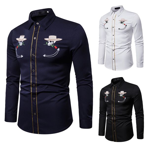 2019 men's cute embroidery shirts men autumn fashion slim fit shirt casual long sleeve solid down collar outwears business dress, White;black
2019 men's cute embroidery shirts men autumn fashion slim fit shirt casual long sleeve solid down collar outwears business dress, White;black