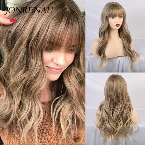 jonrenau synthetic wigs with bangs light brown mixed blonde long natural wave hair party wigs for white/black women
jonrenau synthetic wigs with bangs light brown mixed blonde long natural wave hair party wigs for white/black women