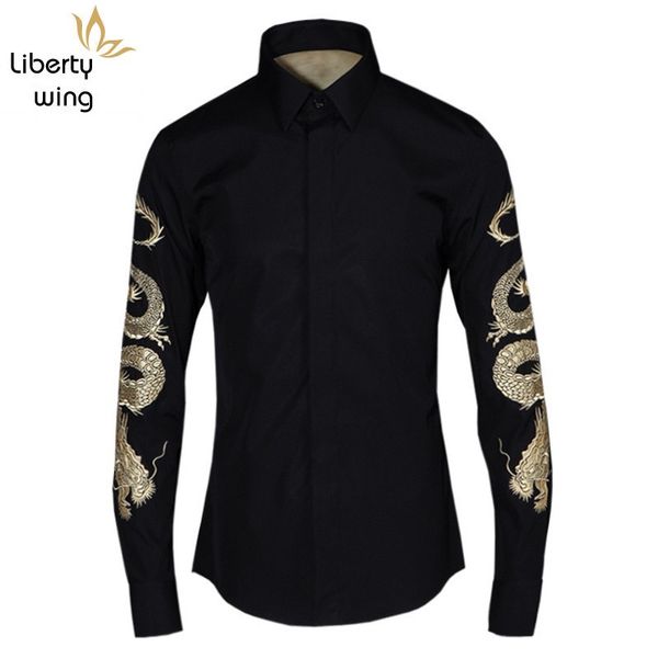 men slim fit wedding dress shirts dragon embroidery formal business man office work long sleeved spring large size, White;black
men slim fit wedding dress shirts dragon embroidery formal business man office work long sleeved spring large size, White;black