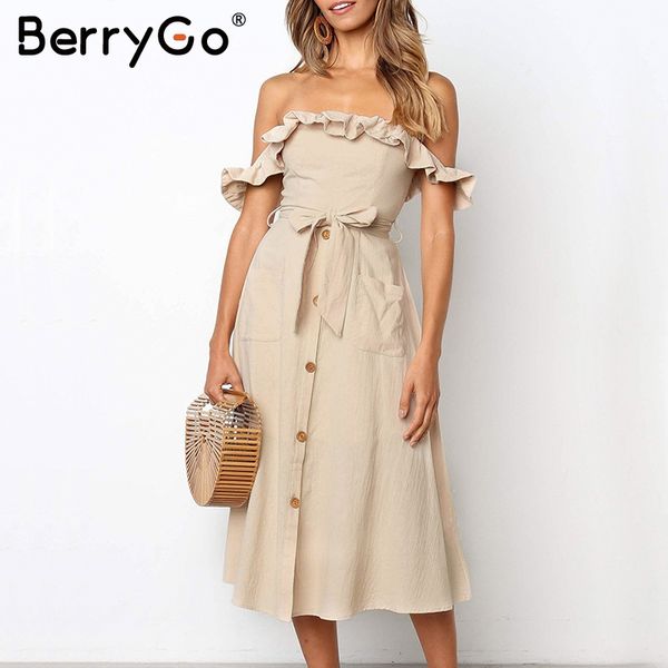 berrygo off shoulder ruffle summer dress women elegant sash high waist short dress pocket buttons midi ladies dresses vestidos, Black;gray
berrygo off shoulder ruffle summer dress women elegant sash high waist short dress pocket buttons midi ladies dresses vestidos, Black;gray