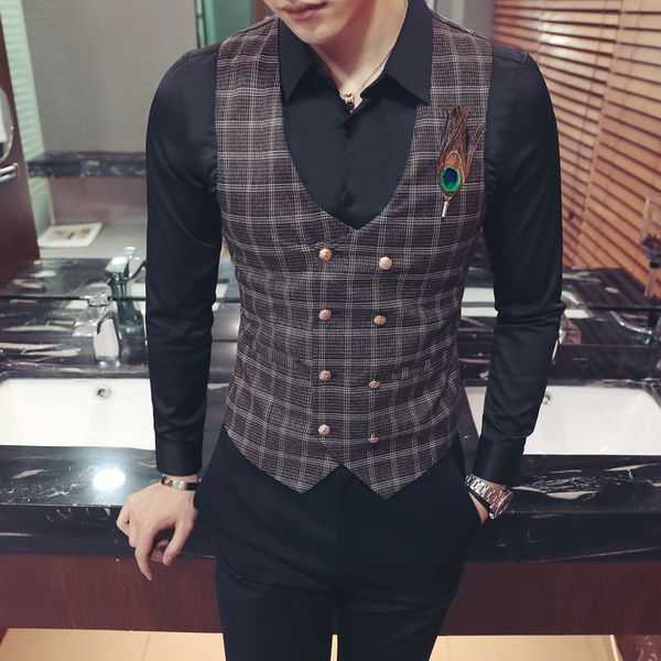 feather men's classic plaid vests double-breasted casual slim sleeveless formal business dress vests nightclub wedding waistcoat, Black;white
feather men's classic plaid vests double-breasted casual slim sleeveless formal business dress vests nightclub wedding waistcoat, Black;white