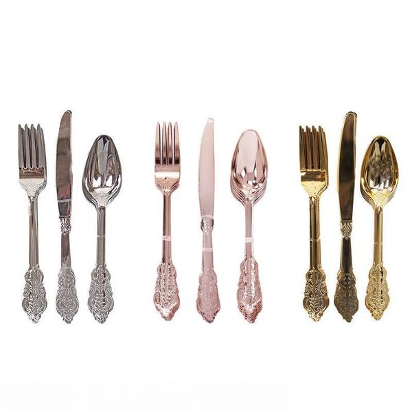 12pcs disposable imitation stainless steel dinnerware metal plastic gold silver carved embossed cutlery western wedding party tableware set
12pcs disposable imitation stainless steel dinnerware metal plastic gold silver carved embossed cutlery western wedding party tableware set