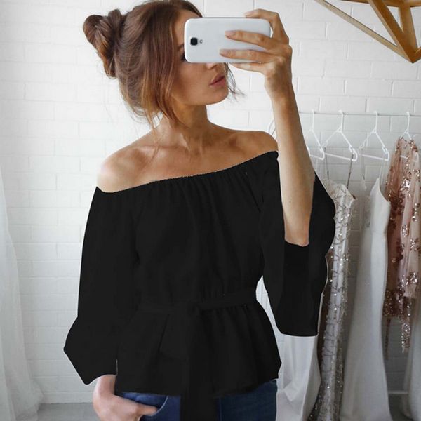 women off shoulder summer chiffon blouse long flare sleeves casual stretch blouses ks-shipping, White
women off shoulder summer chiffon blouse long flare sleeves casual stretch blouses ks-shipping, White