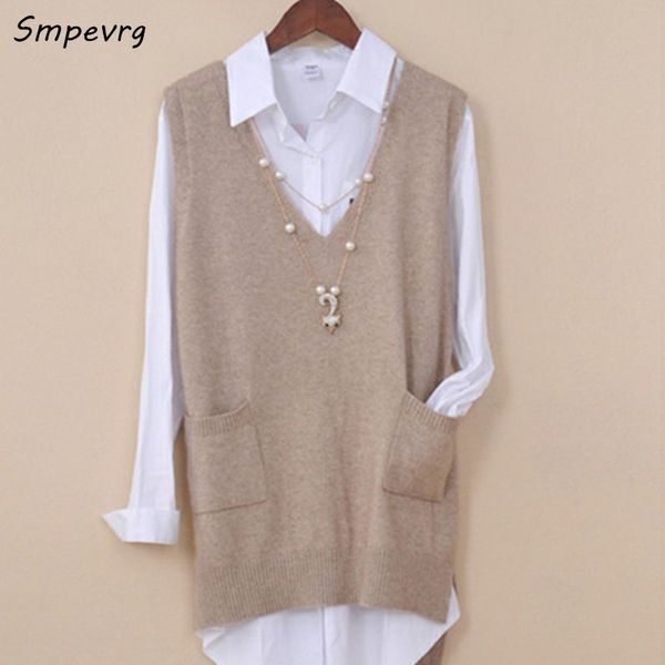 smpevrg spring autumn women cashmere sweater vest big v-neck women sweaters and pullover female knitted vest woman pullover, White;black
smpevrg spring autumn women cashmere sweater vest big v-neck women sweaters and pullover female knitted vest woman pullover, White;black