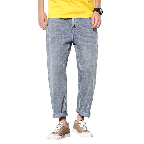 jeans men's new slim straight jeans large size japanese tide brand loose smashed men's nine casual pants, Blue
jeans men's new slim straight jeans large size japanese tide brand loose smashed men's nine casual pants, Blue
