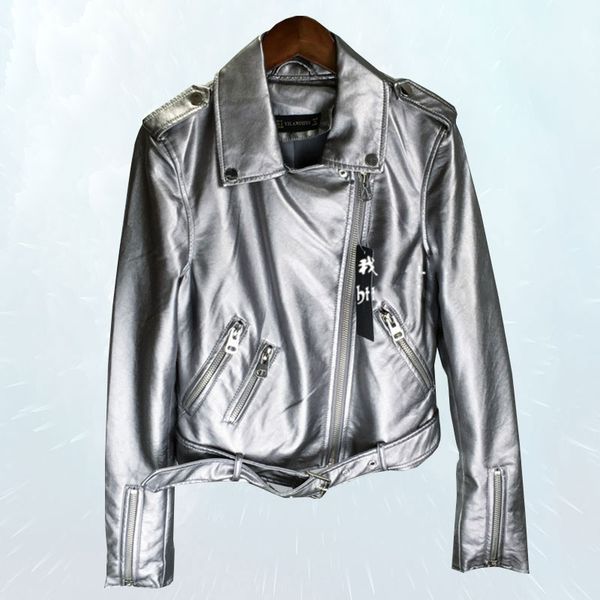 silver bright color motorcycle pu leather jacket 2019 spring autumn jacket women slim short long sleeve leather outwear sl146, Black
silver bright color motorcycle pu leather jacket 2019 spring autumn jacket women slim short long sleeve leather outwear sl146, Black