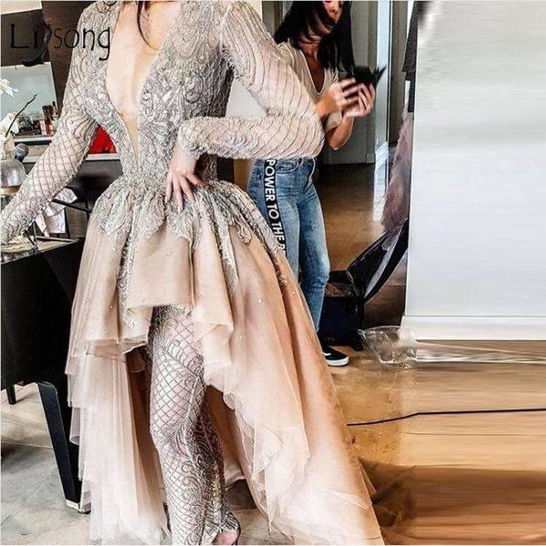 champagne long sleeeves lace appliqued jumpsuit prom dress deep v neck evening gown with attached skirt plus size formal party dress, Black
champagne long sleeeves lace appliqued jumpsuit prom dress deep v neck evening gown with attached skirt plus size formal party dress, Black