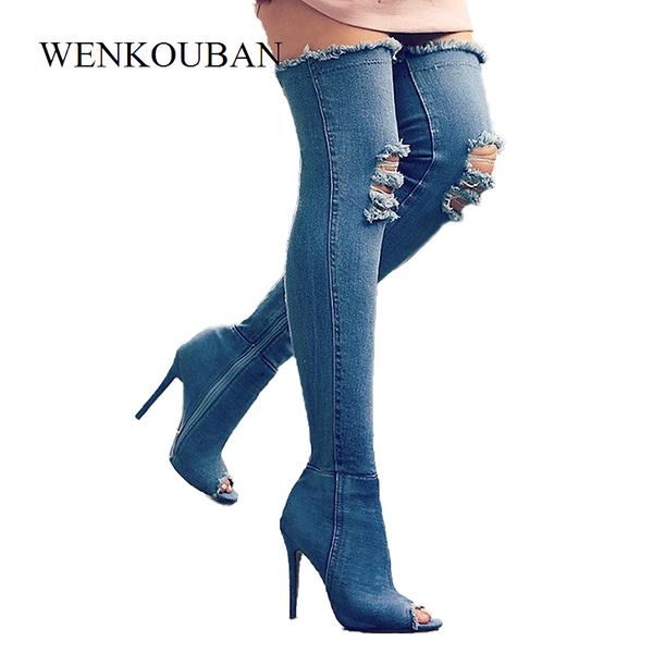 denim blue botas women thigh high boots winter thin high heels women jeans over knee boots peep toe shoes zapatos de mujer 2019, Black
denim blue botas women thigh high boots winter thin high heels women jeans over knee boots peep toe shoes zapatos de mujer 2019, Black