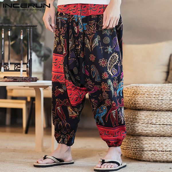 

incerun punk style mens harem pants hiphop baggy harajuku trousers male crotch pantalon hombre cross-pants joggers wide legs, Black