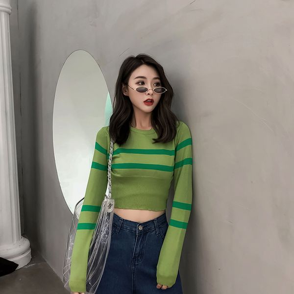 2019 new women's striped fashion short sweater pullover tight women's sweater round neck wild stretch knit bottoming top, White;black
2019 new women's striped fashion short sweater pullover tight women's sweater round neck wild stretch knit bottoming top, White;black