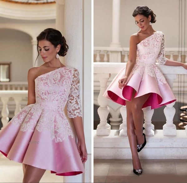 2020 new design one shoulder pink short cocktail dress elegant lace ball gown party gown knee length robe de soiree homecoming dresses, Blue;pink
2020 new design one shoulder pink short cocktail dress elegant lace ball gown party gown knee length robe de soiree homecoming dresses, Blue;pink