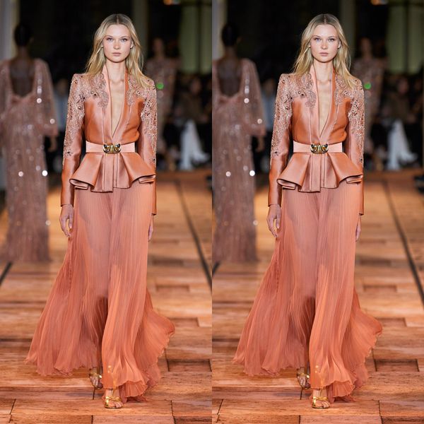 2020 zuhair murad evening dresses deep v neck satin sequins beaded long sleeve prom dress floor length sash formal party gowns, Black;red
2020 zuhair murad evening dresses deep v neck satin sequins beaded long sleeve prom dress floor length sash formal party gowns, Black;red