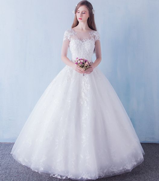 capped sleeves tulle ball gown wedding dresses with lace appliques 2019 short sleeves bridal gowns lace up, White
capped sleeves tulle ball gown wedding dresses with lace appliques 2019 short sleeves bridal gowns lace up, White