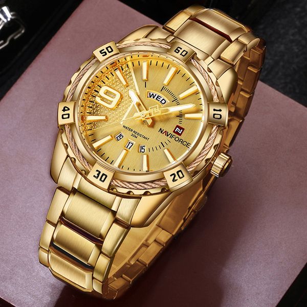 naviforce mens sport watch gold full steel quartz watches men date waterproof clock man relogio masculino, Slivery;brown
naviforce mens sport watch gold full steel quartz watches men date waterproof clock man relogio masculino, Slivery;brown