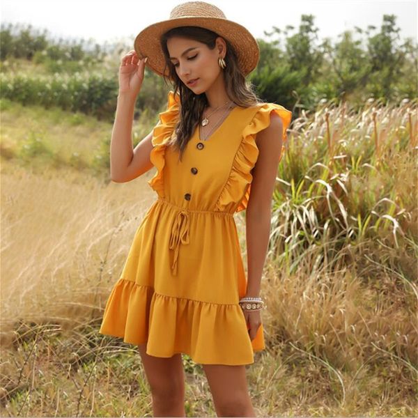 women casual ruffled v neck sleeveless a line belt mini dress beach holiday sundress 2020 boho yellow summer pleated dress, Black;gray
women casual ruffled v neck sleeveless a line belt mini dress beach holiday sundress 2020 boho yellow summer pleated dress, Black;gray