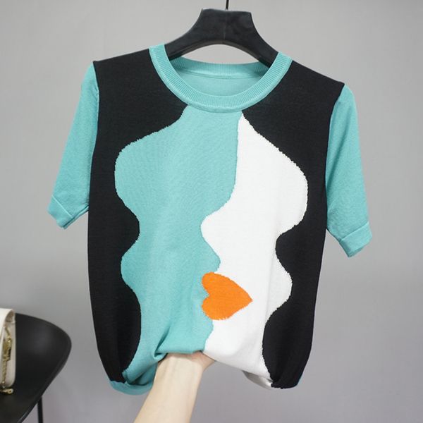 thin ice silk knitted sweater women o-neck character patchwork pullover short sleeve korean modis 2020 summer new arrival, White;black
thin ice silk knitted sweater women o-neck character patchwork pullover short sleeve korean modis 2020 summer new arrival, White;black