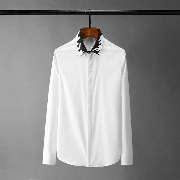men's casual shirts flame embroidered mens luxury long sleeve black white man plus size 4xl slim fit party male, White;black
men's casual shirts flame embroidered mens luxury long sleeve black white man plus size 4xl slim fit party male, White;black