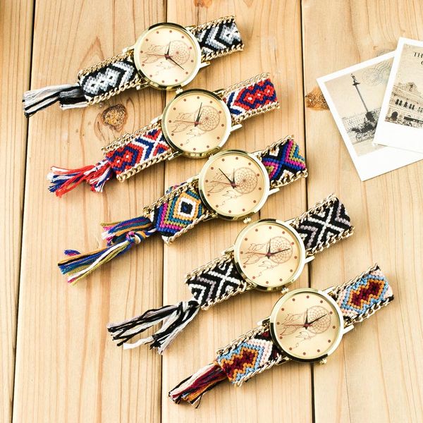 newly vintage women ethnic handmade braided quartz watch knitted tassel wristwatch gifts, Slivery;brown
newly vintage women ethnic handmade braided quartz watch knitted tassel wristwatch gifts, Slivery;brown