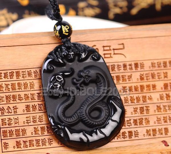 natural black obsidian carved chinese zodiac snake lucky pendant + rope necklace, Silver
natural black obsidian carved chinese zodiac snake lucky pendant + rope necklace, Silver