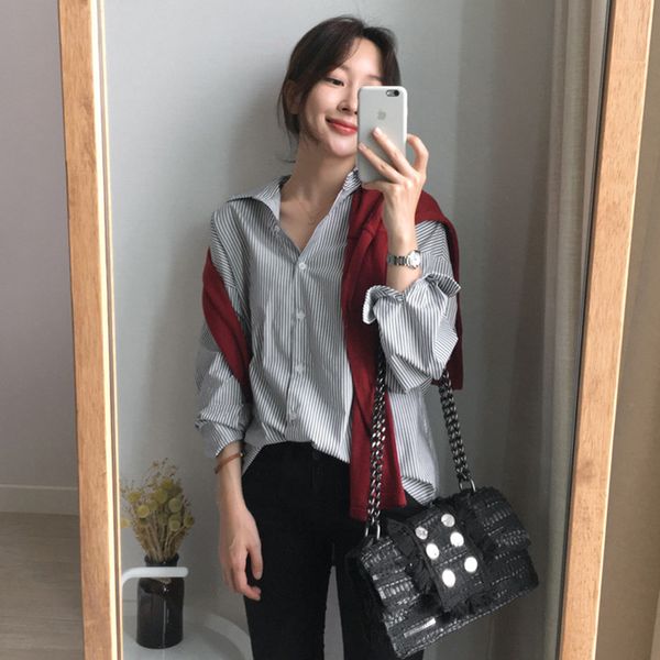 office ladies striped women blouses v-neck full sleeve women blouses and loose women's shirts blusas mujer de moda, White
office ladies striped women blouses v-neck full sleeve women blouses and loose women's shirts blusas mujer de moda, White
