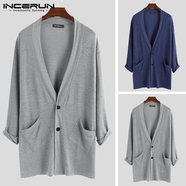 incerun men's cardigan sweater coat button up solid color pockets autumn long sleeve casual fashion outerwear men cardigan 2019, White;black
incerun men's cardigan sweater coat button up solid color pockets autumn long sleeve casual fashion outerwear men cardigan 2019, White;black
