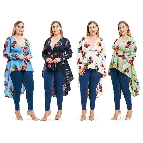 plus size v neck high low floral maxi blouse spring fall long sleeve blouses casual retro shirt women blusas long tunic, White
plus size v neck high low floral maxi blouse spring fall long sleeve blouses casual retro shirt women blusas long tunic, White