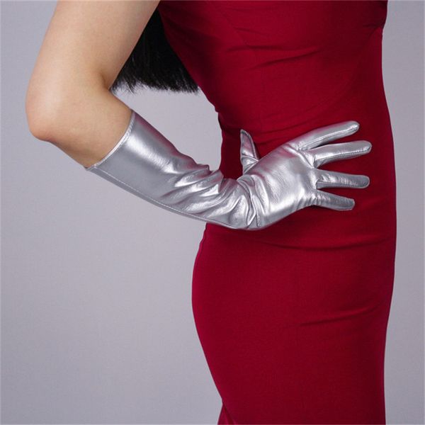 40cm patent leather silver gloves long section pu emulation leather warm bright leather mirror metallic glitter female wpu48-40, Blue;gray
40cm patent leather silver gloves long section pu emulation leather warm bright leather mirror metallic glitter female wpu48-40, Blue;gray