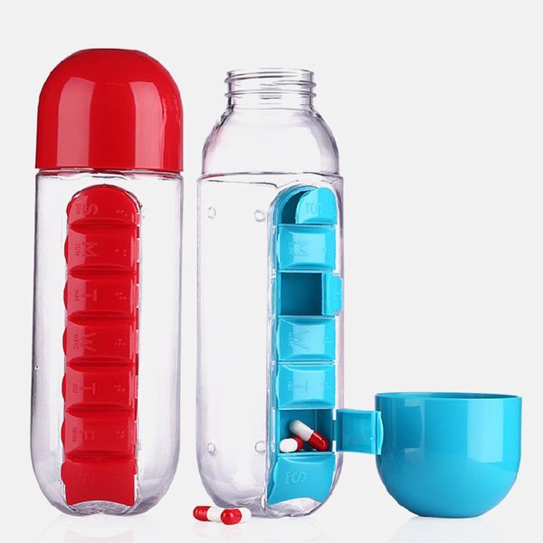 600ml water plastic bottle with a day organizer pill box drinking bottles travel water bottle
600ml water plastic bottle with a day organizer pill box drinking bottles travel water bottle