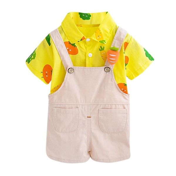 summer babies cute shirt+suspenders suits, White