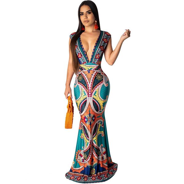 women elegant bodycon maxi dress summer deep v-neck sleeveless print floor length mermaid dress night party long dresses, Black;pink
women elegant bodycon maxi dress summer deep v-neck sleeveless print floor length mermaid dress night party long dresses, Black;pink