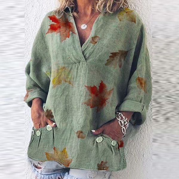 feitong summer 2019 female women loose v neck leaves print pockets long sleeve linen tee shirt moda fitness feminina, White
feitong summer 2019 female women loose v neck leaves print pockets long sleeve linen tee shirt moda fitness feminina, White