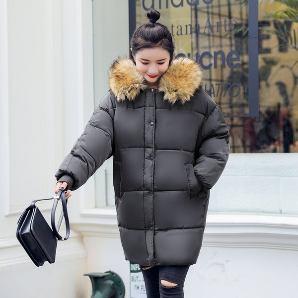 women's down & parkas thicken hooded long women winter solid jacket with fur collar cotton padded coats casual outwear loose sobretudo, Black
women's down & parkas thicken hooded long women winter solid jacket with fur collar cotton padded coats casual outwear loose sobretudo, Black