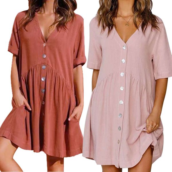 casual dresses women 2021 v-neck single-breasted dress simple button half sleeve beach elegant holiday pleated loose mini, Black;gray
casual dresses women 2021 v-neck single-breasted dress simple button half sleeve beach elegant holiday pleated loose mini, Black;gray