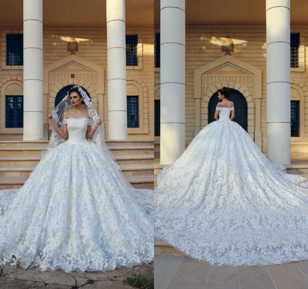 2019 luxury arabic wedding dresses off the shoulder lace appliqued court train ball gowns custom plus size wedding dress bridal gowns, White
2019 luxury arabic wedding dresses off the shoulder lace appliqued court train ball gowns custom plus size wedding dress bridal gowns, White