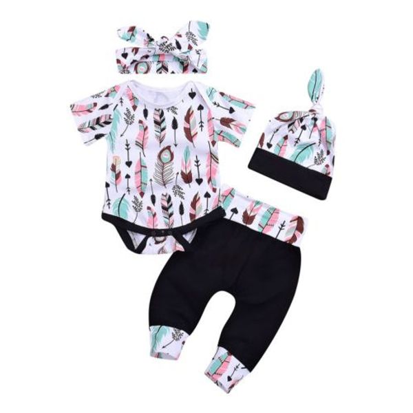 4pcs newborn kids baby girl boys clothes short sleeve feather jumpsuit romper pants outfits, White
4pcs newborn kids baby girl boys clothes short sleeve feather jumpsuit romper pants outfits, White