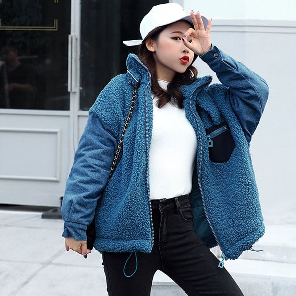 winter lambwool denim women's parka coats faux fur patchwork batwing sleeve coat female 2019 korean stand collar outerwear woman, Black
winter lambwool denim women's parka coats faux fur patchwork batwing sleeve coat female 2019 korean stand collar outerwear woman, Black