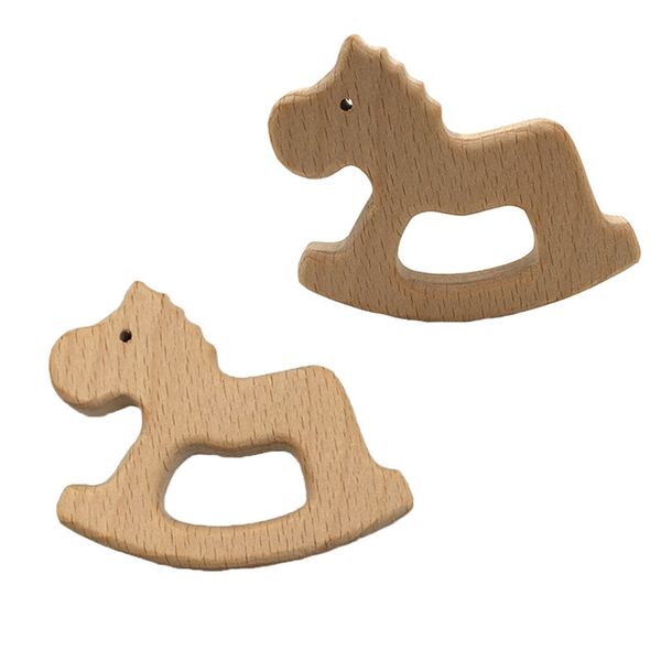 200pcs Beech Wooden Horse Shape Teethers Nature Baby Teething Toy Organic Eco-friendly Wooden Teether Diy Teething Accessories