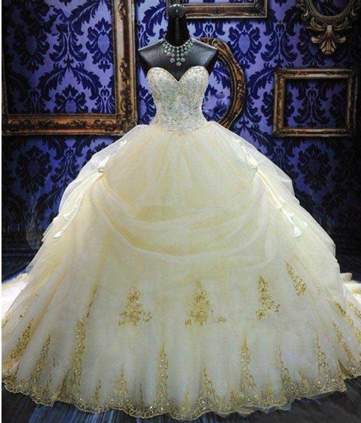 vestidos de mariee luxury wedding dresses draped gold appliques beading ball gown 2020 customized plus size bridal dress, White
vestidos de mariee luxury wedding dresses draped gold appliques beading ball gown 2020 customized plus size bridal dress, White