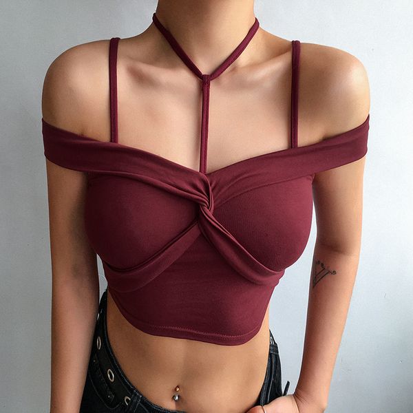halter cross solid color off-shoulder sleeveless women crop spaghetti straps t-shirt summer tee, White
halter cross solid color off-shoulder sleeveless women crop spaghetti straps t-shirt summer tee, White